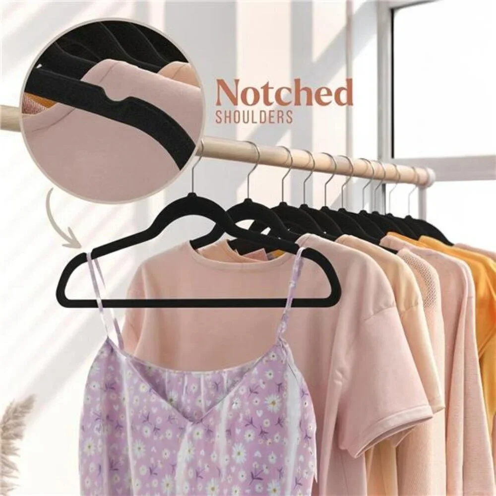 Black Velvet Hangers 20 Pack Clothes Hangers Non Slip Felt Hangers Durable Coat